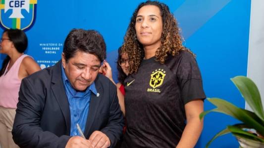 Presidente da CBF, Ednaldo Rodrigues, e ministra da Igualdade Racial, Anielle Franco