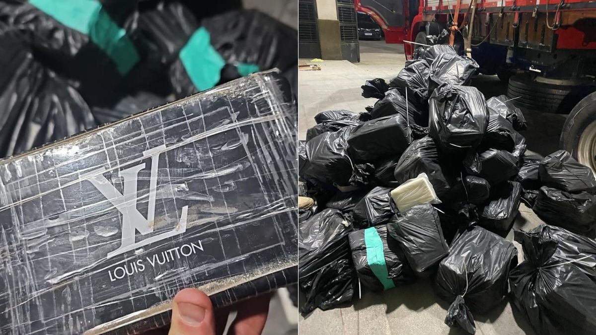 PRF apreende mais de 800 quilos de cocaína com logo da marca 'Louis Vuitton' no RJ