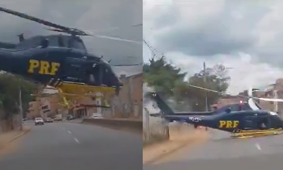 Helicóptero da PRF: veja vídeo do momento em que a aeronave quase acerta dois veículos na av. Teresa Cristina