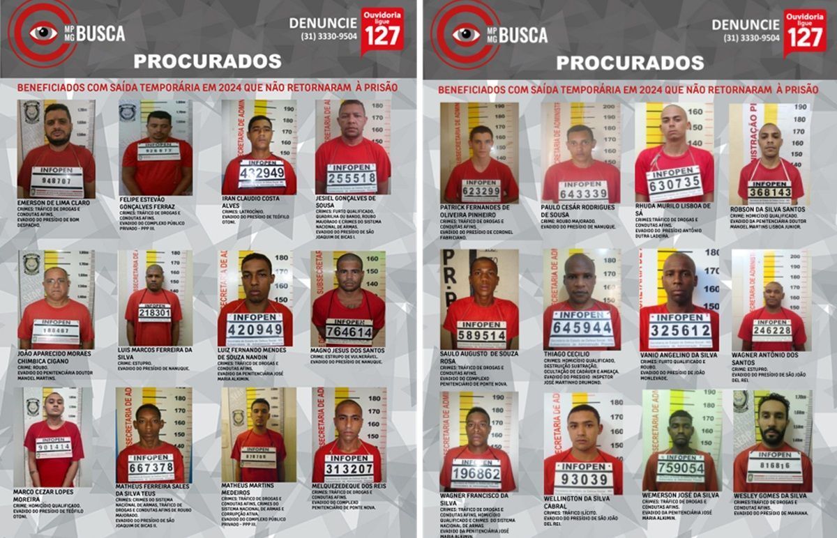 Foragidos da 'saidinha' de Natal em MG são incluídos em lista integrada nacional