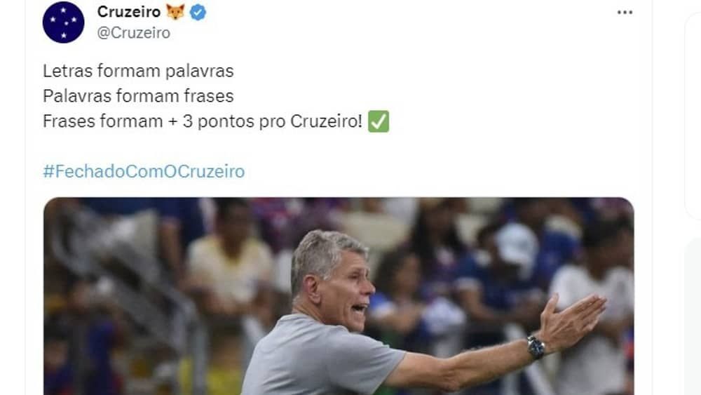 Cruzeiro brinca com frase de Autuori após vitória: 'Frases formam mais três pontos'