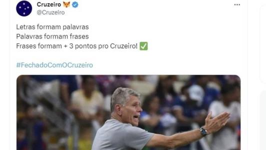 Publicação do Cruzeiro no Twitter, após triunfo sobre o Fortaleza
