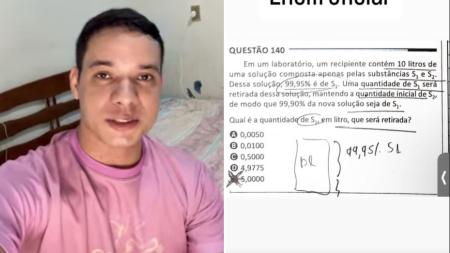 Universitário que diz ter participado de pré-teste do Exame Nacional do Ensino Médio (Enem) divulgou, dias antes do exame, questões idênticas aos itens que efetivamente caíram nas provas de Ciências da Natureza e Matemática no último domingo (16)