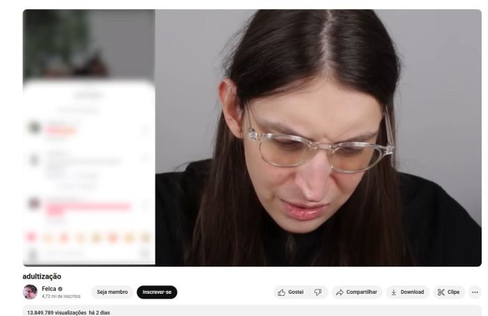 Felca durante o vídeo sobre 'adultilização', no YouTube.