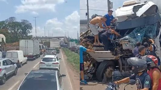 Quem passava pelo local tentou ajudar no resgate do motorista em Betim, na Grande BH
