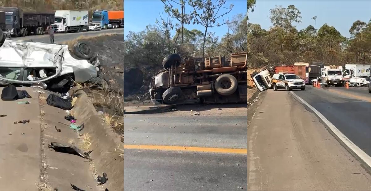 Acidente entre caminhão e carros deixa dois mortos na BR-262 em MG