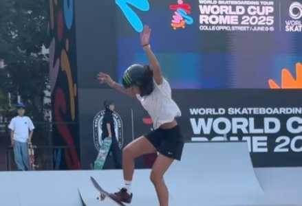 Rayssa Leal na disputa da Copa do Mundo de skate, em Roma, em 2025