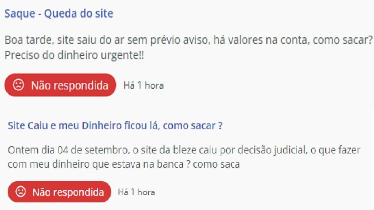Blaze fora do ar: ReclameAQUI tem 'enxurrada' de denúncias de usuários: 'dinheiro perdido'