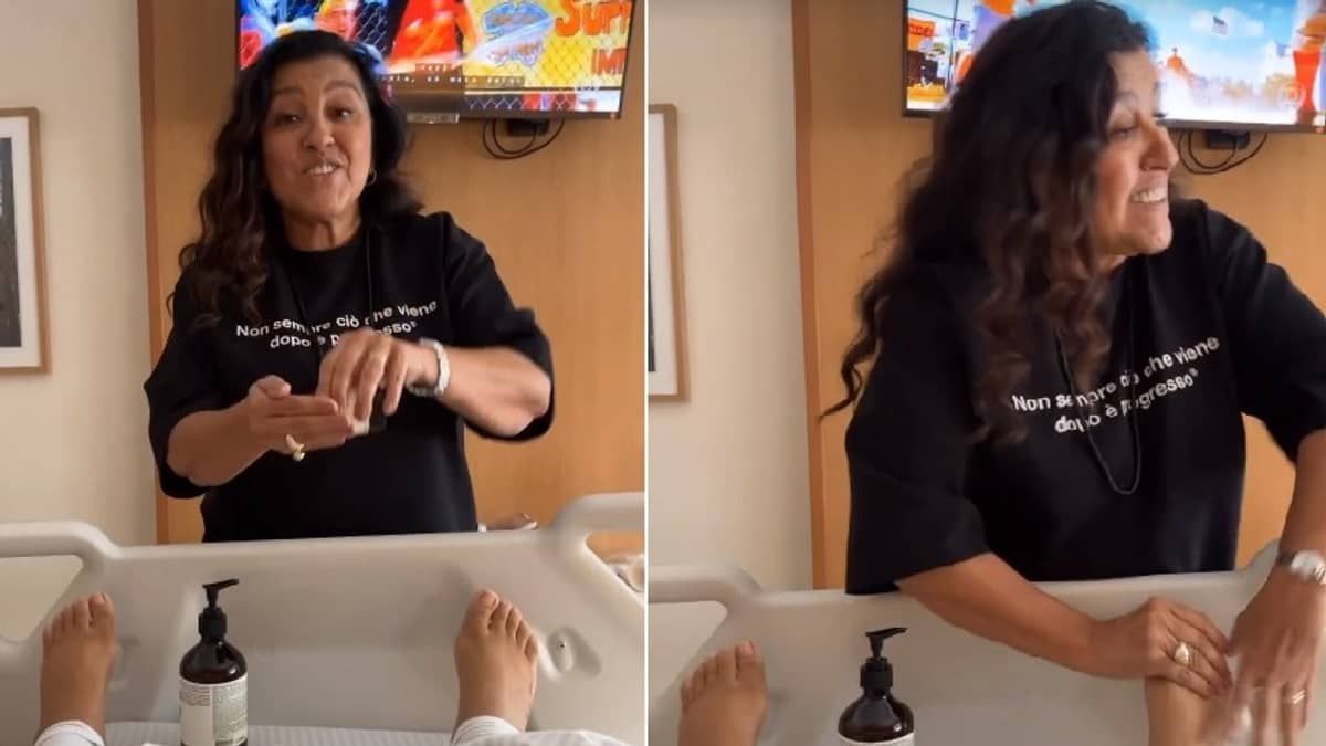 Preta Gil recebe massagem de Regina Casé em hospital: 'esse tipo de visita é bom'