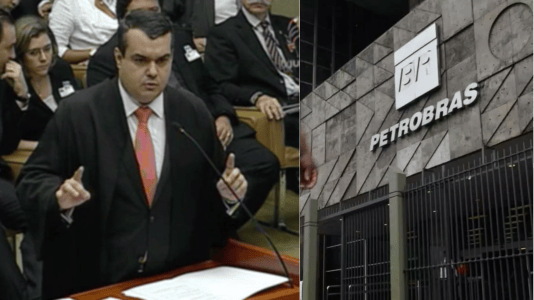 Foto mostra o advogado Renato Galuppo e a fachada da sede da Petrobras