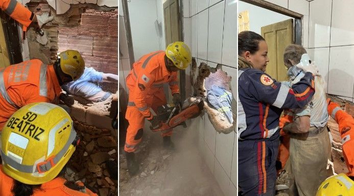 Vídeo: idoso tenta salvar galinha em Contagem, fica preso em vão e é resgatado por bombeiros