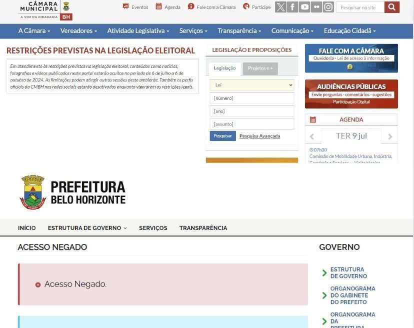 Lei Eleitoral: Prefeitura e Câmara de BH restringem conteúdo no site e redes sociais