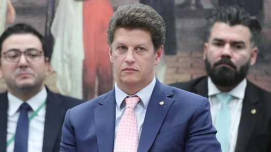 Ricardo Salles (PL-SP) concedeu entrevista no salão verde da Câmara dos Deputados sobre o fim da CPI do MST