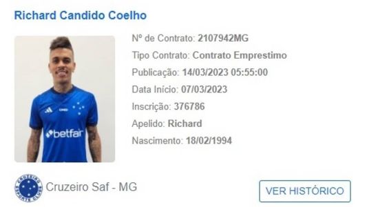 Richard foi regularizado no BID da CBF na tarde desta terça-feira (14)