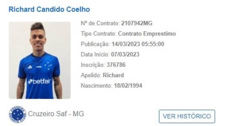 Richard foi regularizado no BID da CBF na tarde desta terça-feira (14)