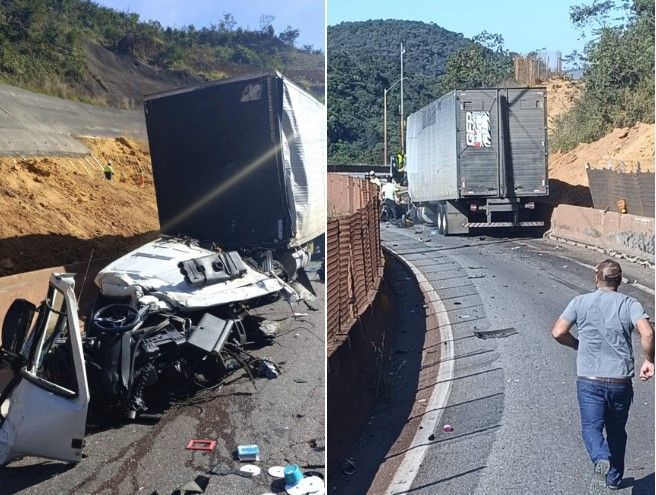Acidente entre carretas fecha a rodovia Fernão Dias, na Serra de Igarapé
