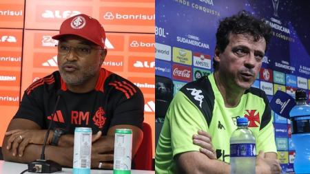Roger Machado, técnico do Internacional, e Fernando Diniz, técnico do Vasco