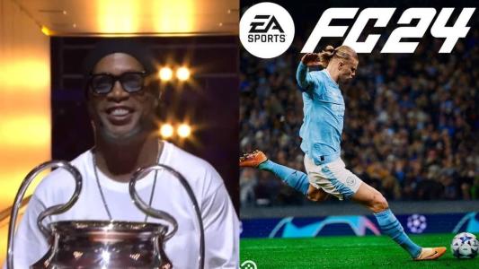 Ronaldinho apareceu no evento com o troféu da Uefa Champions League; Haaland será o 'cover' do EA FC 24