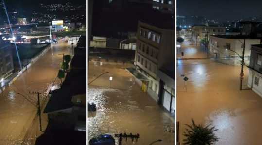 Ruas alagadas em Juiz de Fora-MG