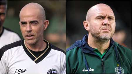 Rui Duarte (à esquerda) e Mozart Santos, técnicos de Athletic e Coritiba, respectivamente