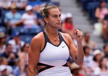 Aryna Sabalenka em vitória sobre Rebeka Masarova no US Open de 2025