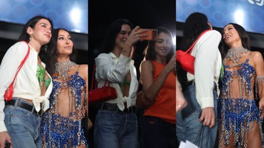 Dua Lipa e Sabrina Sato no ensaio de quadra da Vila Isabel, no Rio de Janeiro