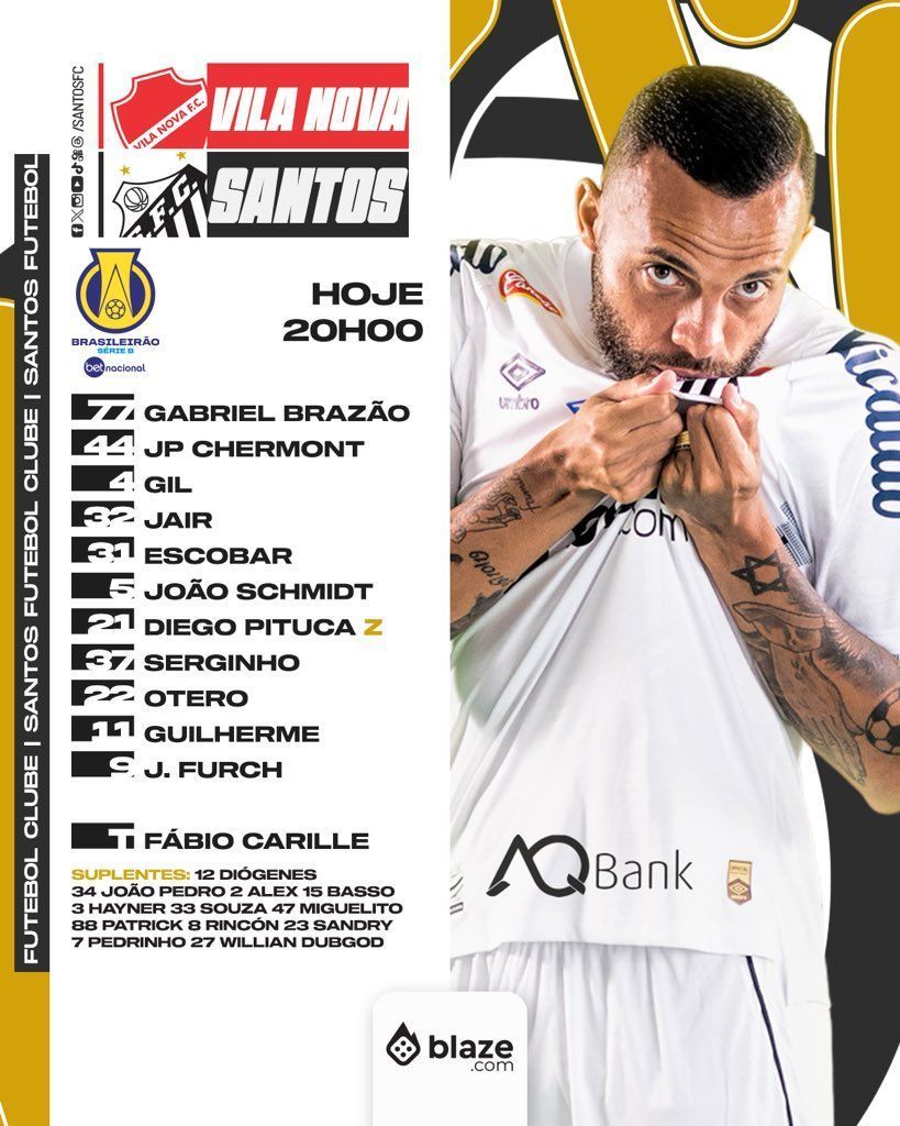 Vila Nova x Santos: escalações estão definidas para jogo na Série B do Brasileiro