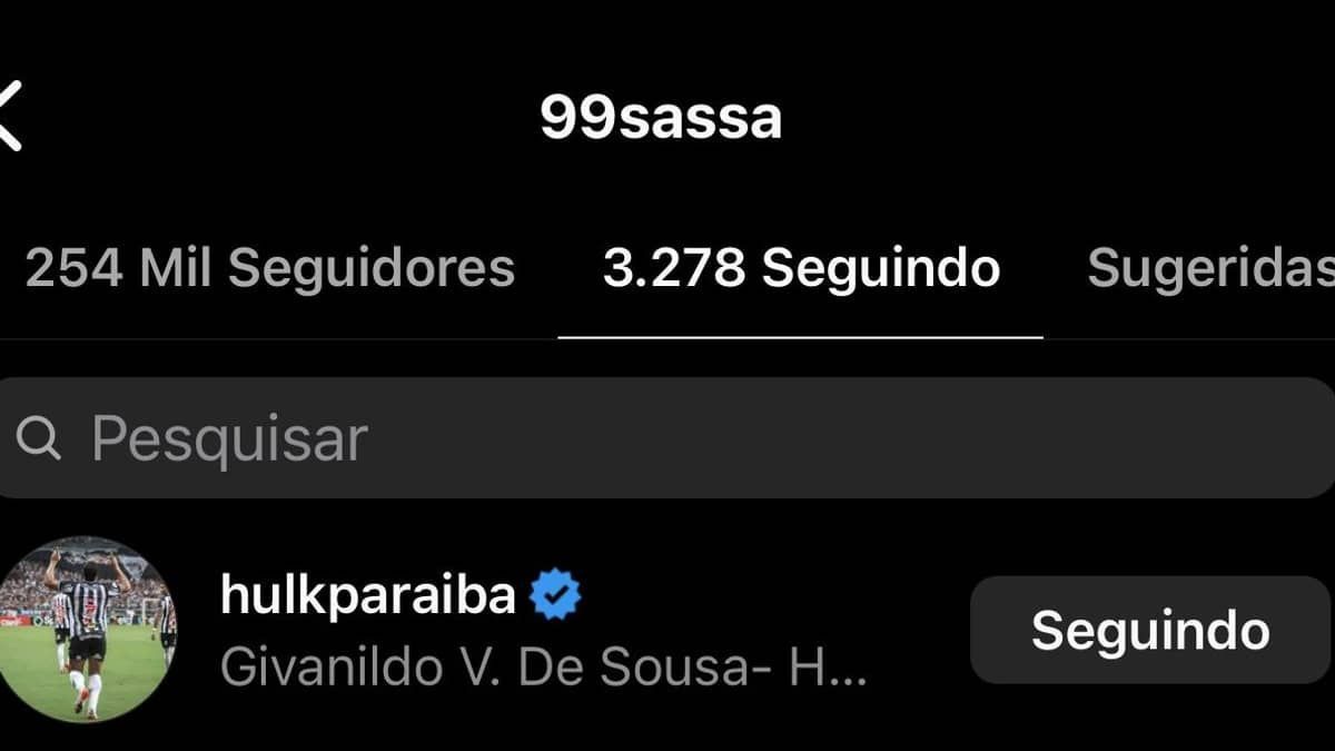 Conhece os vídeos e a história: Sassá segue Hulk no Instagram