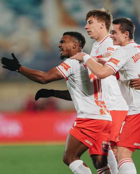 Revelado pelo Atlético, Marquinhos comemorando gol pelo Spartak Moscou