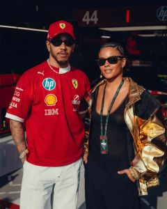 Bella Campos e Lewis Hamilton no GP do Catar