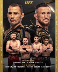 O brasileiro Alexandre Pantoja e o georgiano Merab Dvalishvili lutarão no UFC 323, neste sábado (6)