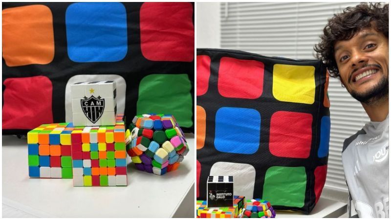 Scarpa ganha cubo mágico personalizado do Atlético e mostra itens da coleção