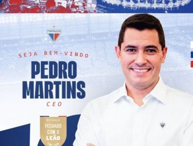 Arte de anúncio de Pedro Martins como novo CEO do Fortaleza