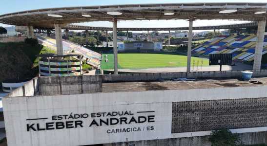 Imagem do drone da Itatiaia do Estádio Kleber Andrade, em Cariacica