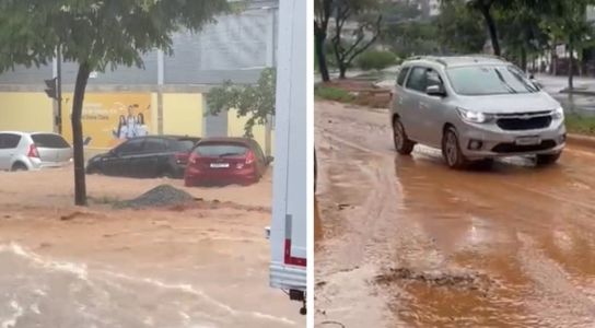 Foto mostra alagamento na avenida Sebastião de Brito, em Belo Horizonte