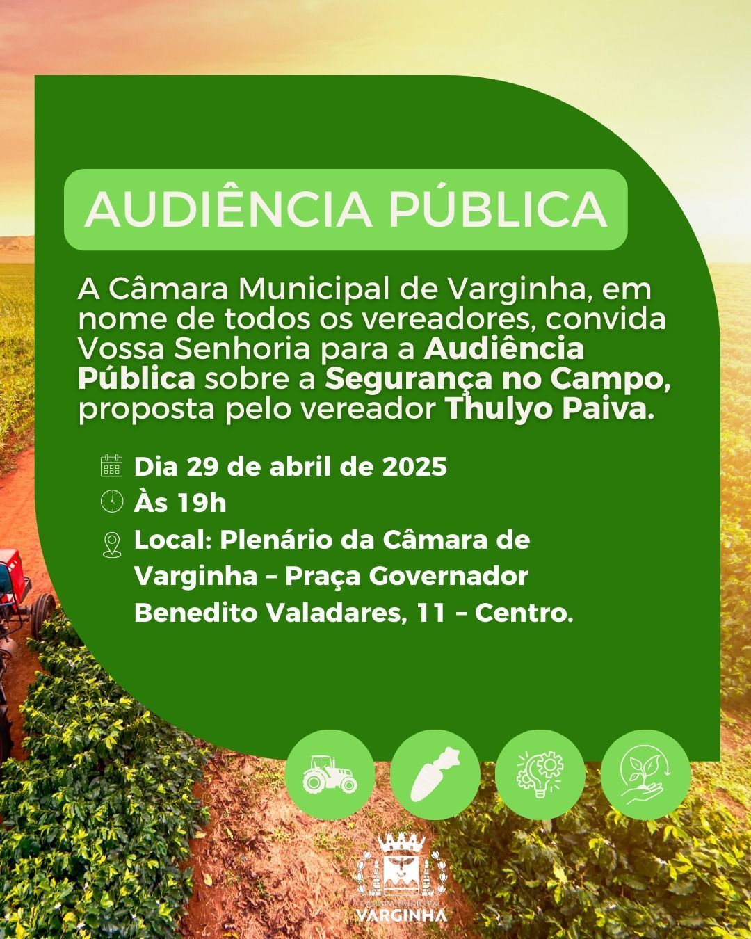 Câmara de Varginha promove audiência sobre segurança na zona rural