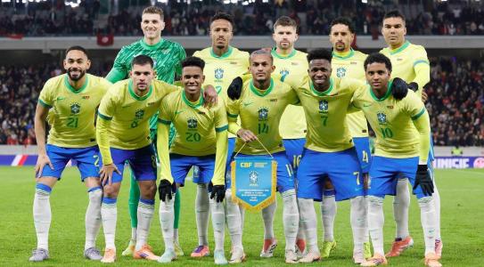 Time do Brasil no empate em 1 a 1 com a Tunísia, em 18 de novembro de 2025