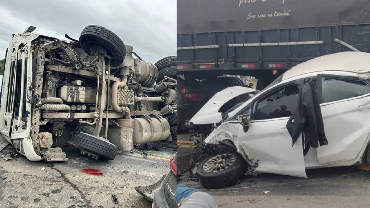 Caminhão tomba, causa acidente com sete veículos e interdita rodovia em Santa Catarina
