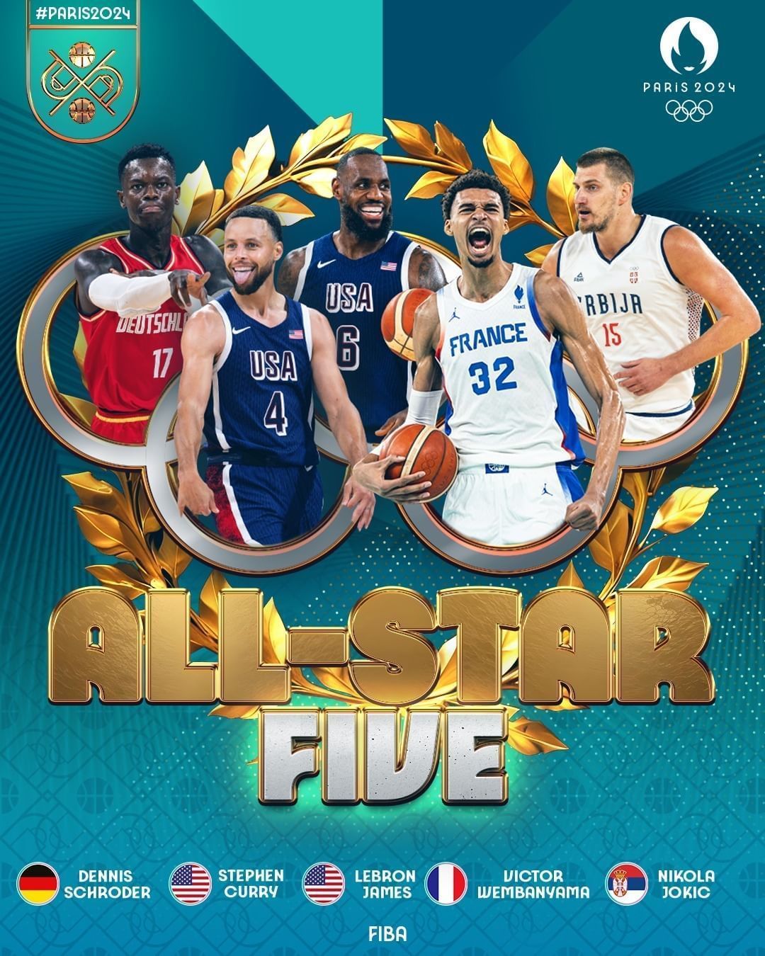 FIBA elege time ideal do basquete na Olimpíada de Paris; veja o quinteto