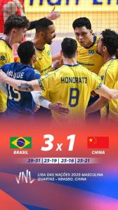 Brasil venceu a China e garantiu vaga na semifinal da Liga das Nações Masculina