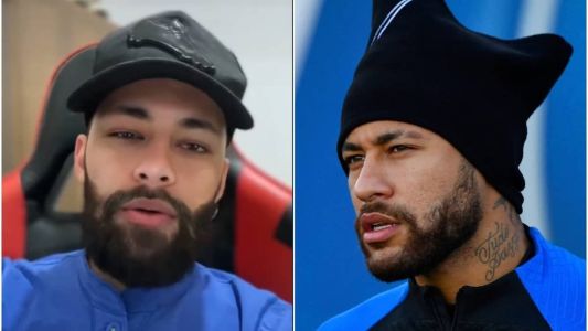Sósia de Neymar (esq) e Neymar (dir), atacante do PSG