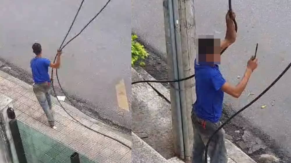 Vídeo: homem é flagrado furtando fios elétricos em plena luz do dia na Pampulha, em BH