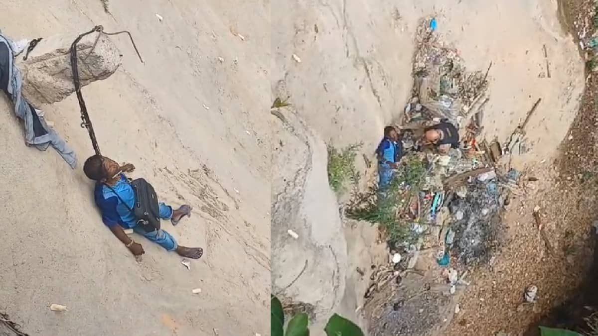 Vídeo: olheiro do tráfico em BH fica pendurado pelo pescoço em barranco e é salvo pela PM