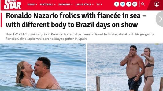 Tabloide inglês destaca férias de Ronaldo ao lado da esposa, Celina Locks, em Ibiza