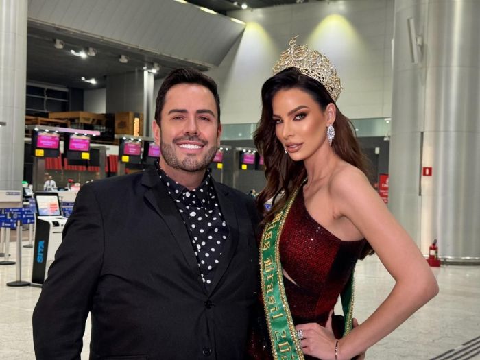 Evandro Hazzy, CEO do Miss Grand Brasil 2024, e Talita Hartmann 