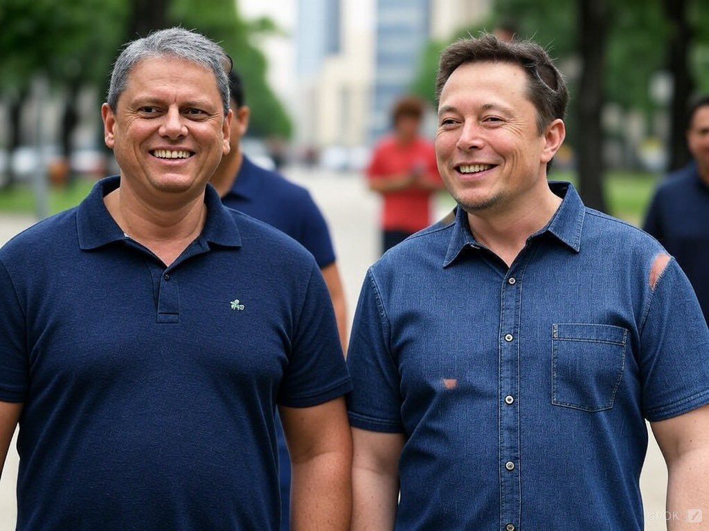 Tarcísio de Freitas usa imagem com Elon Musk, feita por IA, para anunciar nova sede do governo de SP
