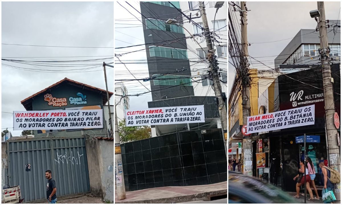 Faixas em bairros de BH alegam 'traição' de vereadores que votaram contra a tarifa zero