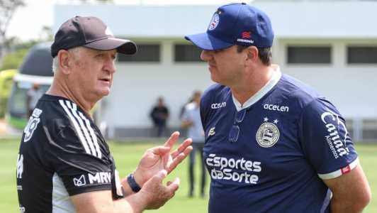 Técnicos Felipão, do Atlético, e Rogério Ceni, do Bahia, em conversa no CT do Galo