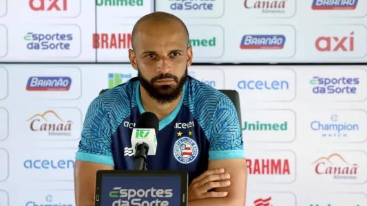 Thaciano em entrevista coletiva pelo Bahia, nesta sexta-feira (9)