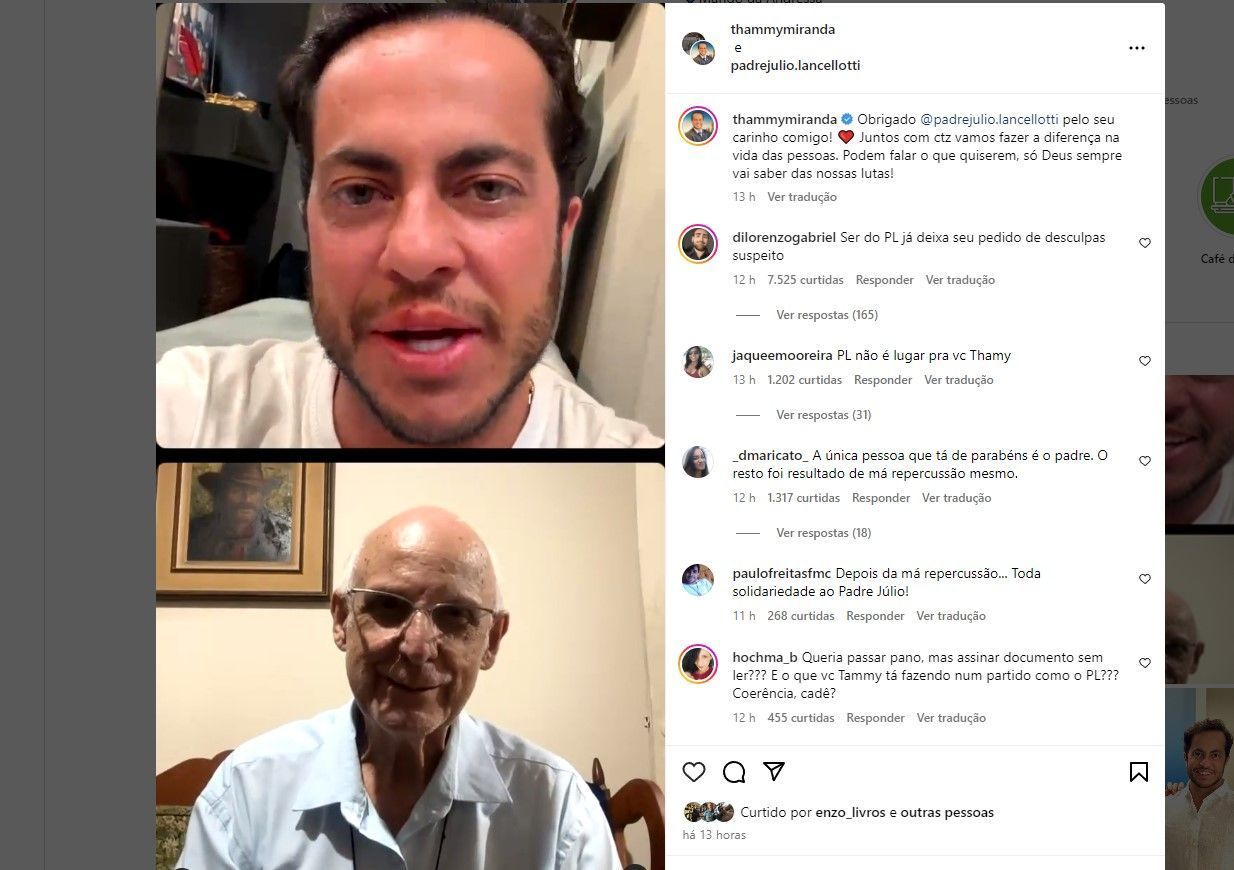 Thammy conversa com padre Júlio Lancellotti em live: 'Jamais teria assinado pedido por CPI'